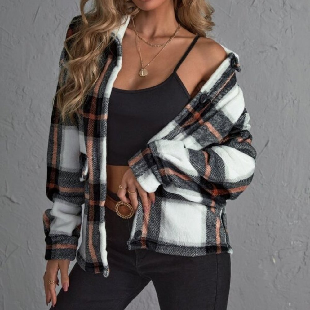 White black oversized plaid jacket shacket - Picture 2 of 8